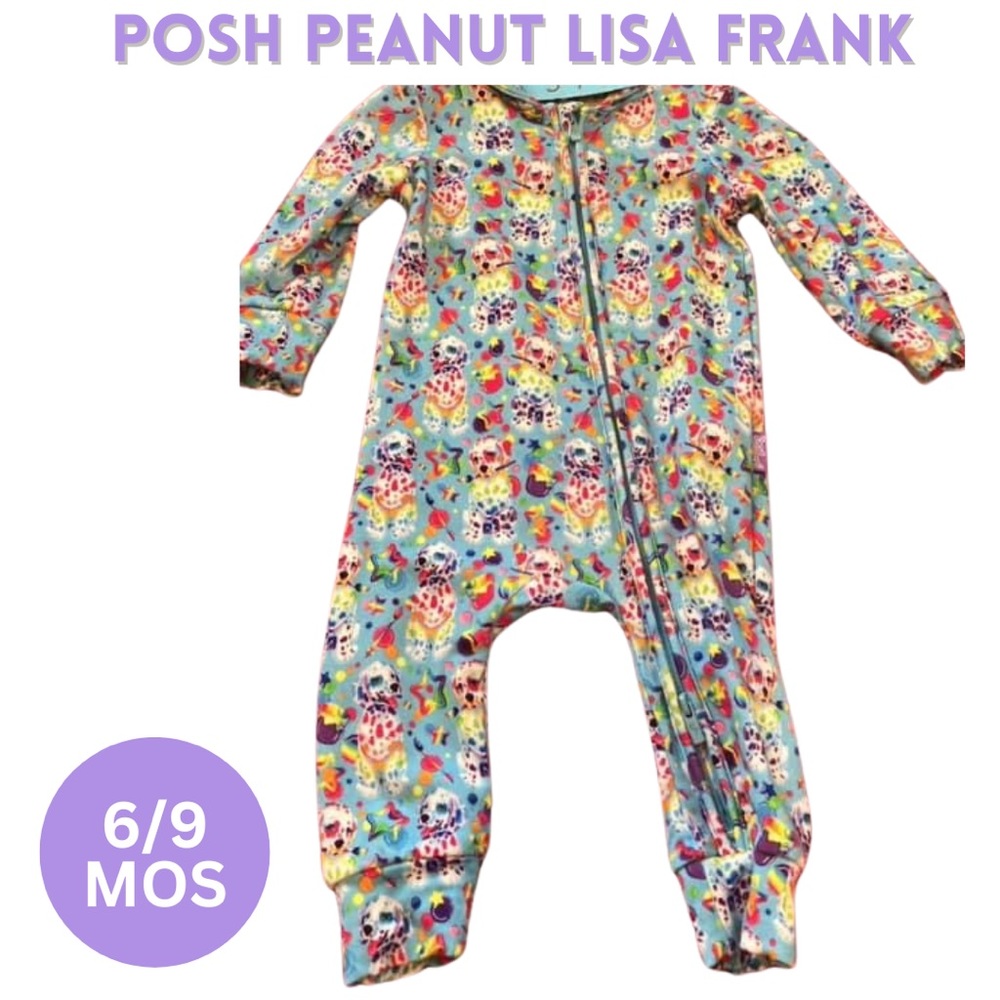 Posh Peanut Lisa Frank Spotty Dotty French Terry Hooded Romper 6/9 🌈